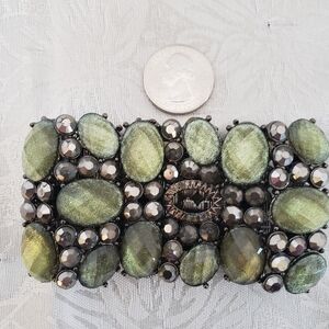 Vintage Shimmering Green Faceted Beaded Bracelet - Women's Jewelry